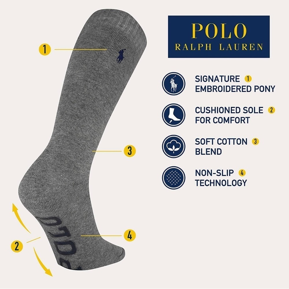 POLO RALPH LAUREN Mens Casual Cozy Gripper Lounge Socks - Picture 3 of 6